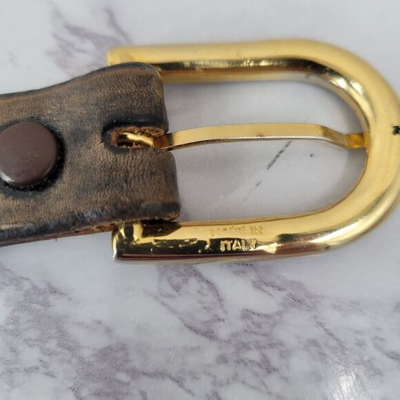 Vintage Brown Texas Embossed Leather Belt with Gold Toned Buckle - Picture 9 of 14